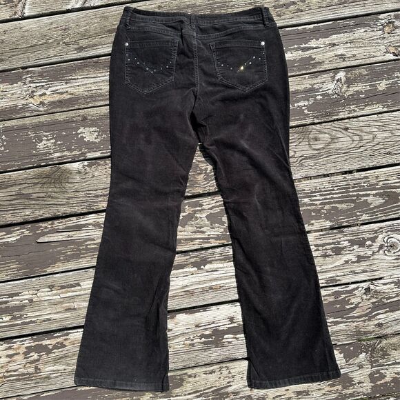 Y2K No Boundaries Jeans 36" Black Corduroy Flares Mid Rise NoBo Bedazzled Grunge - Picture 1 of 10